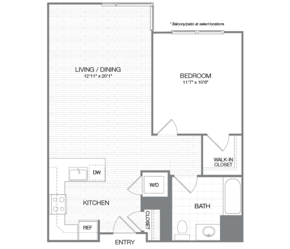 Washington - 1 Bedroom 1 Bath Floor Plan Layout - 790 Square Feet