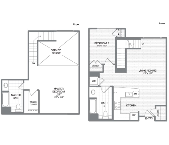 Truman - 2 Bedroom 2 Bath Floor Plan Layout - 1042 Square Feet