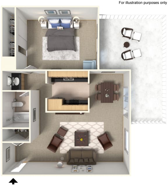 One Bedroom A3 Floor Plan at Stoneridge Apartment Homes CA 91786