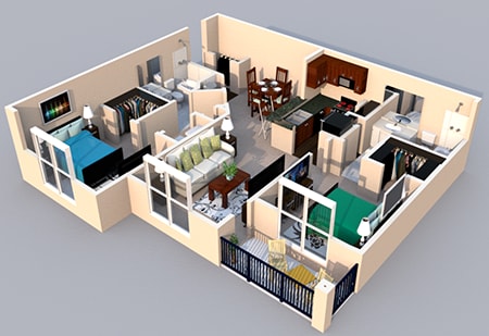 3-D Floor Plan 2 bedroom 2 bath 3-D Floor Plan 2 bedroom 2 bath at Centerville Manor Apartments, Virginia