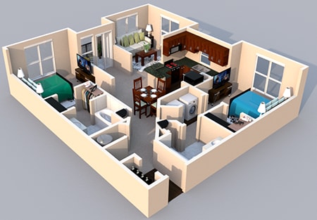 3-D Floor Plan 2 bedroom 2 bath 3-D Floor Plan 2 bedroom 2 bath at Centerville Manor Apartments, Virginia, 23464