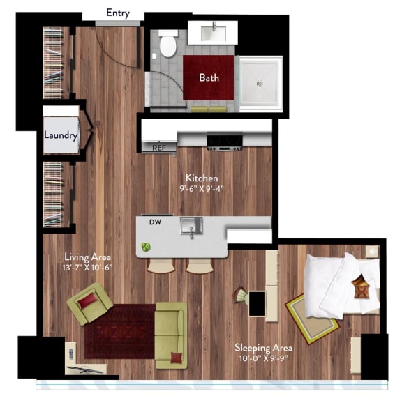 Studio 1 bath Floor Plan L Studio 1 bath Floor Plan L at 1919 Market St., Philadelphia, 19103