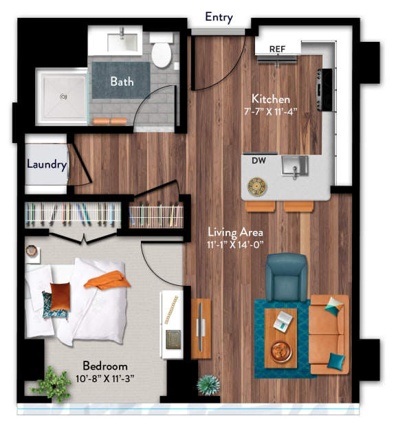 1 Bedroom H 1 Bath Floor Plan 1 Bedroom H 1 Bath Floor Plan at 1919 Market St., Philadelphia, PA, 19103