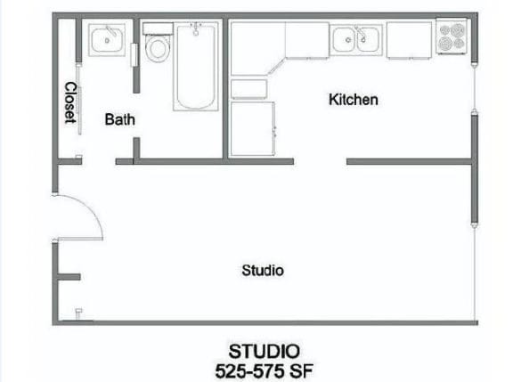 Studio A Floorplan at The Marquee, North Hollywood, 91605
