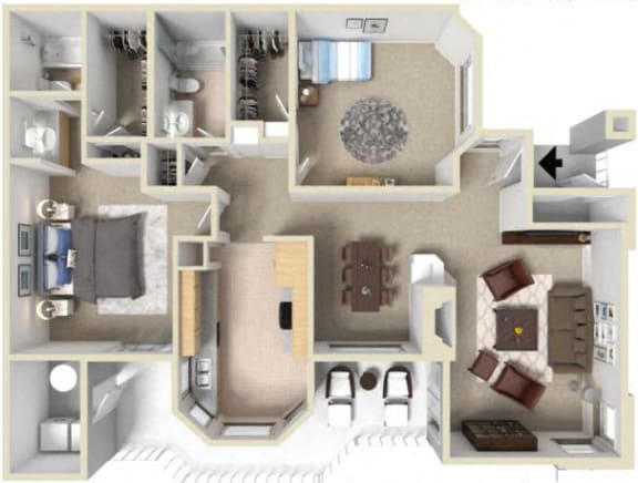 2 bedroom floor plan at La Serena apartments in Rancho Bernardo, 92128
