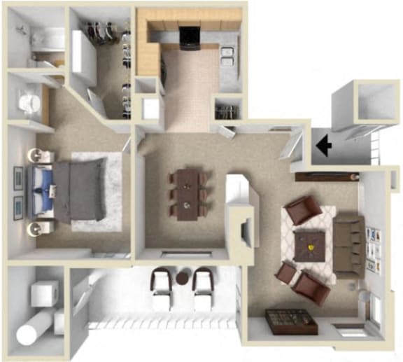 1 bedroom floor plan at La Serena, Rancho Bernardo, CA