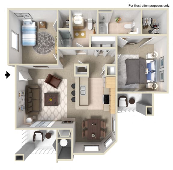 2 bedroom Floor Plan for rent in Elk Grove Ca at  Siena Villas