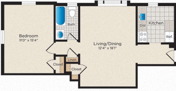  Floor Plan 1 Bedroom - 1 Bath | North A02