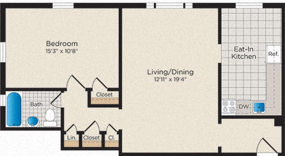Floor Plan  1 Bedroom - 1 Bath | South A08
