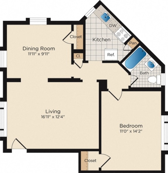 Floor Plan  1 Bedroom - 1 Bath | North A10