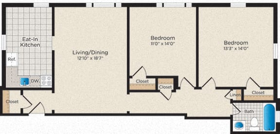 Floor Plan  2 Bedroom - 1 Bath | South B05