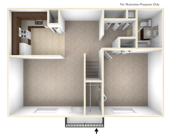 One Bedroom Apartment Floor Plan at Williamsburg Estates, Harrisburg