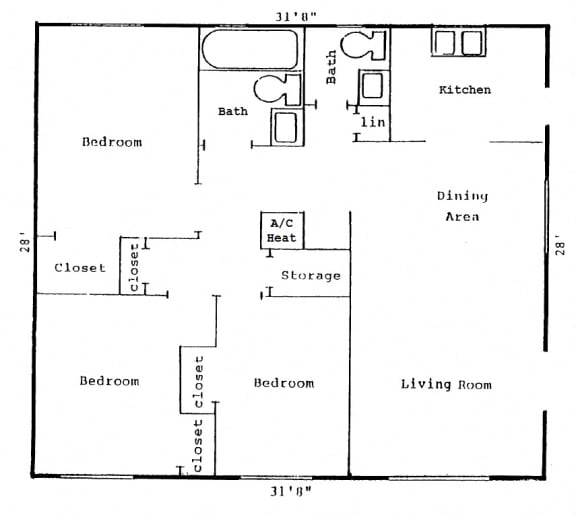 Lakewood Terrace Floor Plan 3 bed 2 bath