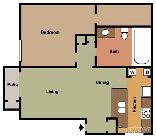 1 Bed 1 Bath A Floorplan at Terramonte Apartment Homes, 150 West Foothill Boulevard