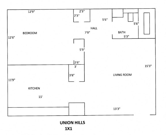 Union Hill Floor Plan 1 bed 1 bath