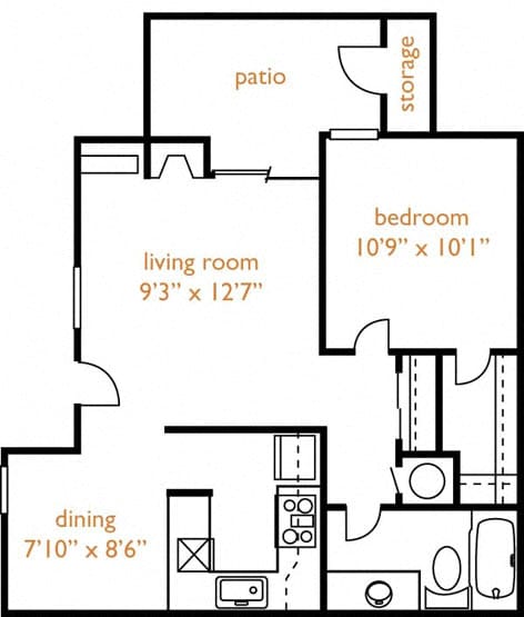 Floor Plan  Fair Oaks, CA Hazel Ranch Apartments 1 bedroom 1 bath