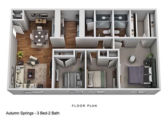 3 Bed 2 Bathroom Floor Plan 3 Bed 2 Bathroom Floor Plan at Autumn Springs Apartments, Ohio