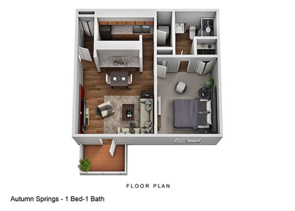 One Bedroom Floor Plan at Autumn Springs Apartments, Columbus, Ohio