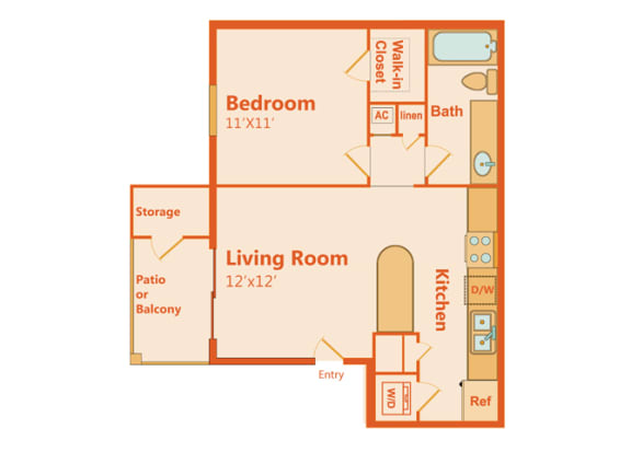  Floor Plan Tangerine -  1 Bedroom