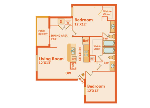 Floor Plan  Clementine - 2 Bedrooms