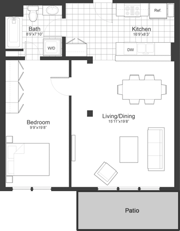 1 Bedroom 1 Bathroom Floor Plan at Park87, Massachusetts, 02138