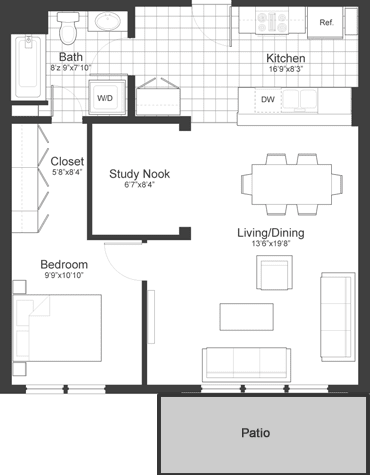 1 Bedroom Plus Floor Plan at Park87, Cambridge, MA 02138
