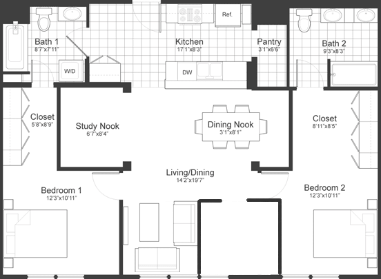 3 bedroom 2 bath Floor Plan at Park87, Massachusetts, 02138