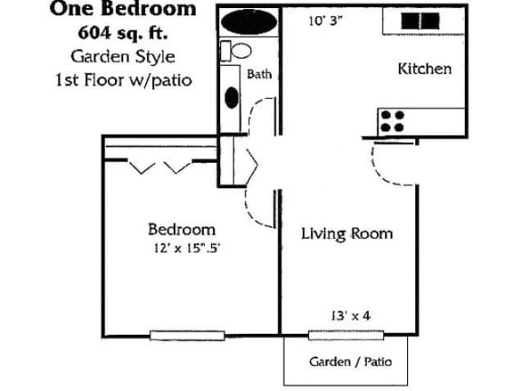 One Bedroom Garden - 1 bedroom 1 bathroom 604 sq ft