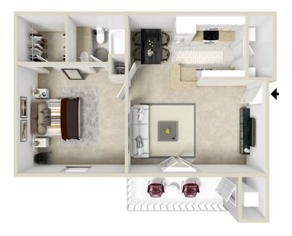One Bedroom, One Bathroom Floor Plan