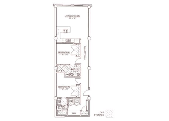 Lindell 15 Floor Plan at Lofts at Euclid, St. Louis, MO, 63108