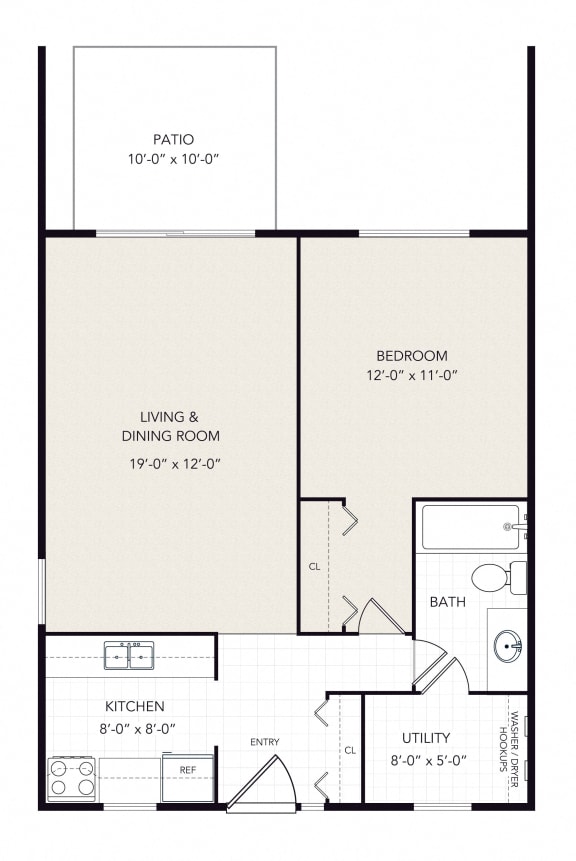 1 bedroom 1 bathroom Floor plan at Forest Glen, Midland, MI, 48642