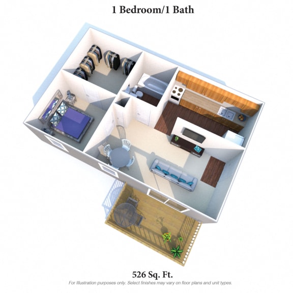 Floor Plan  1 Bedroom 1 Bath Balcony