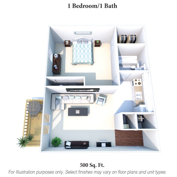 Floor Plan  1 Bedroom 1 Bath - 500SqFt