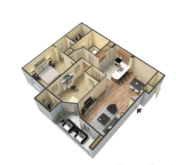 2 Bedroom 1 Bathroom Floor Plan at Portofino Apartment Homes, Tampa, 33647-3412