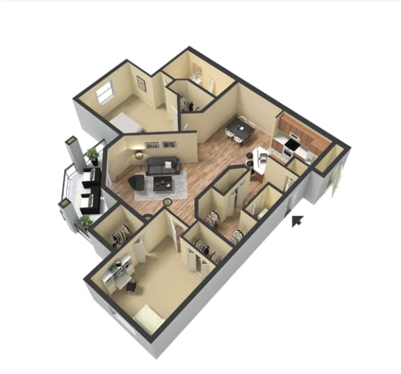 2 Bedroom 2 Bathroom Floor Plan at Portofino Apartment Homes, Tampa, Florida