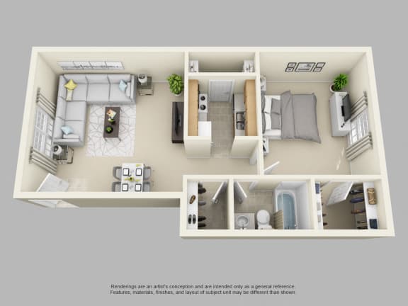 Floor Plan  One Bedroom Floor Plan at Mariners Green Apartments