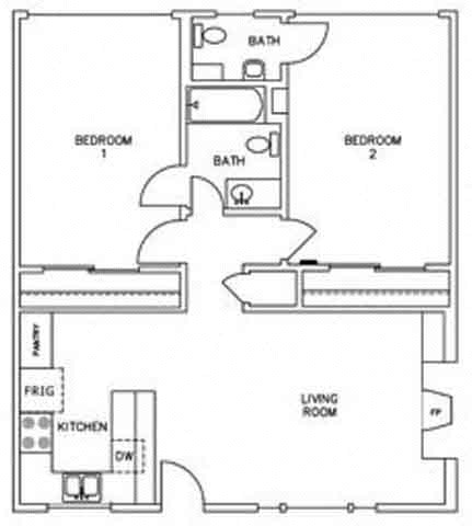 Floor Plan 2 Bedroom 1.5 Bathroom