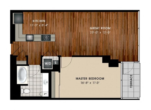 A2 1 Bedroom 1 Bathroom Floor Plan at Optima Old Orchard Woods, Skokie, IL, 60077
