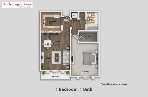 Floor Plan  One Bedroom, One Bath