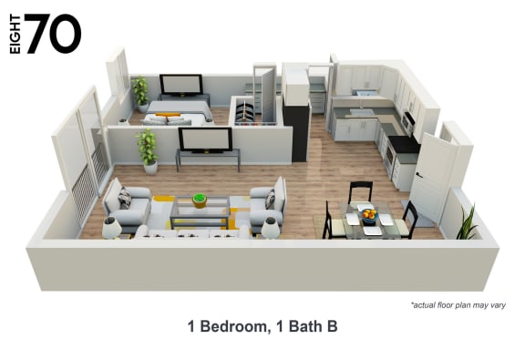 1 Bedroom, 1 Bath Floor Plan at eight70 Apartments.