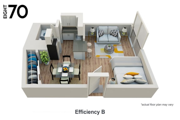 Floor Plan  Efficiency Apartment Floor Plan at 870 Hilgard in Westwood Village