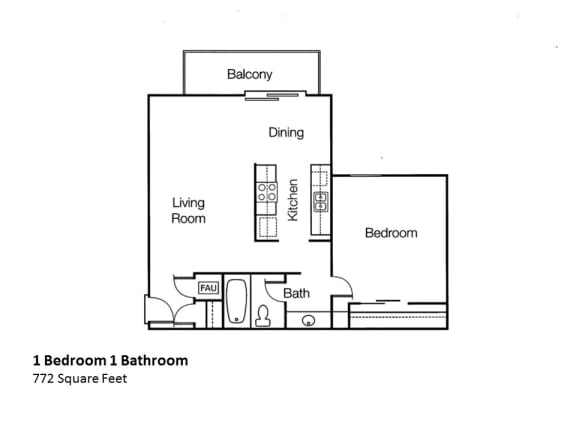 1x1 1 bedroom 1 bath Floorplan Monte Vista Apartment Homes in CA, 91750