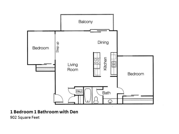 1x1 i bedroom 1 bath with den Floorplan Monte Vista Apartment Homes, 1825 Foothill Boulevard