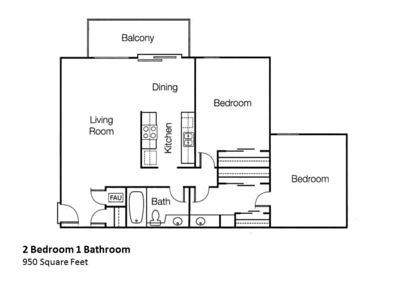 2x1 Two Bedroom One Bathroom Floor Plan, at Monte Vista Apartment Homes, 91750, California