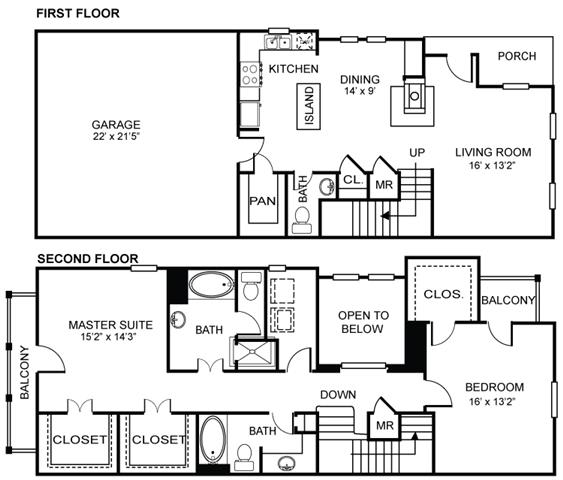 2x2.5 B3 Floor Plan at Estancia Townhomes, Dallas, Texas