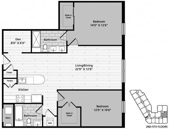 D10D 2 Bedroom Den 2 Baths Floor Plan D10D 2 Bedroom Den 2 Baths Floor Plan at Gatehouse 75, Charlestown, MA