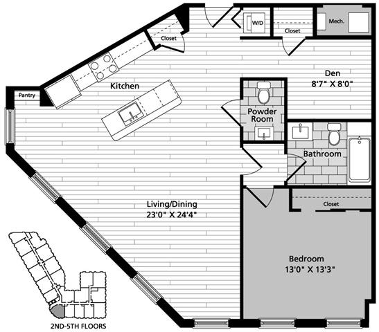 A6D 1 Bedroom Den 1.5 Baths Floor Plan A6D 1 Bedroom Den 1.5 Baths Floor Plan at Gatehouse 75, Charlestown, MA, 02129