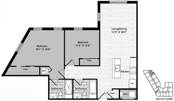 D1 Floor Plan D1 Floor Plan at Gatehouse 75, Charlestown, Massachusetts