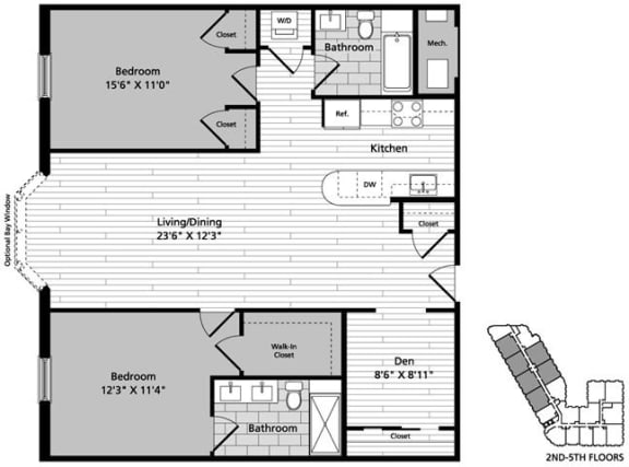 D5D 2 Bedroom Den 2 Baths Floor Plan at Gatehouse 75, Charlestown, Massachusetts