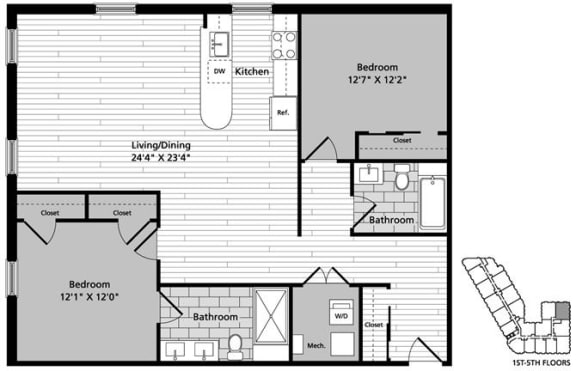 D7 Floor Plan D7 Floor Plan at Gatehouse 75, Charlestown, MA, 02129